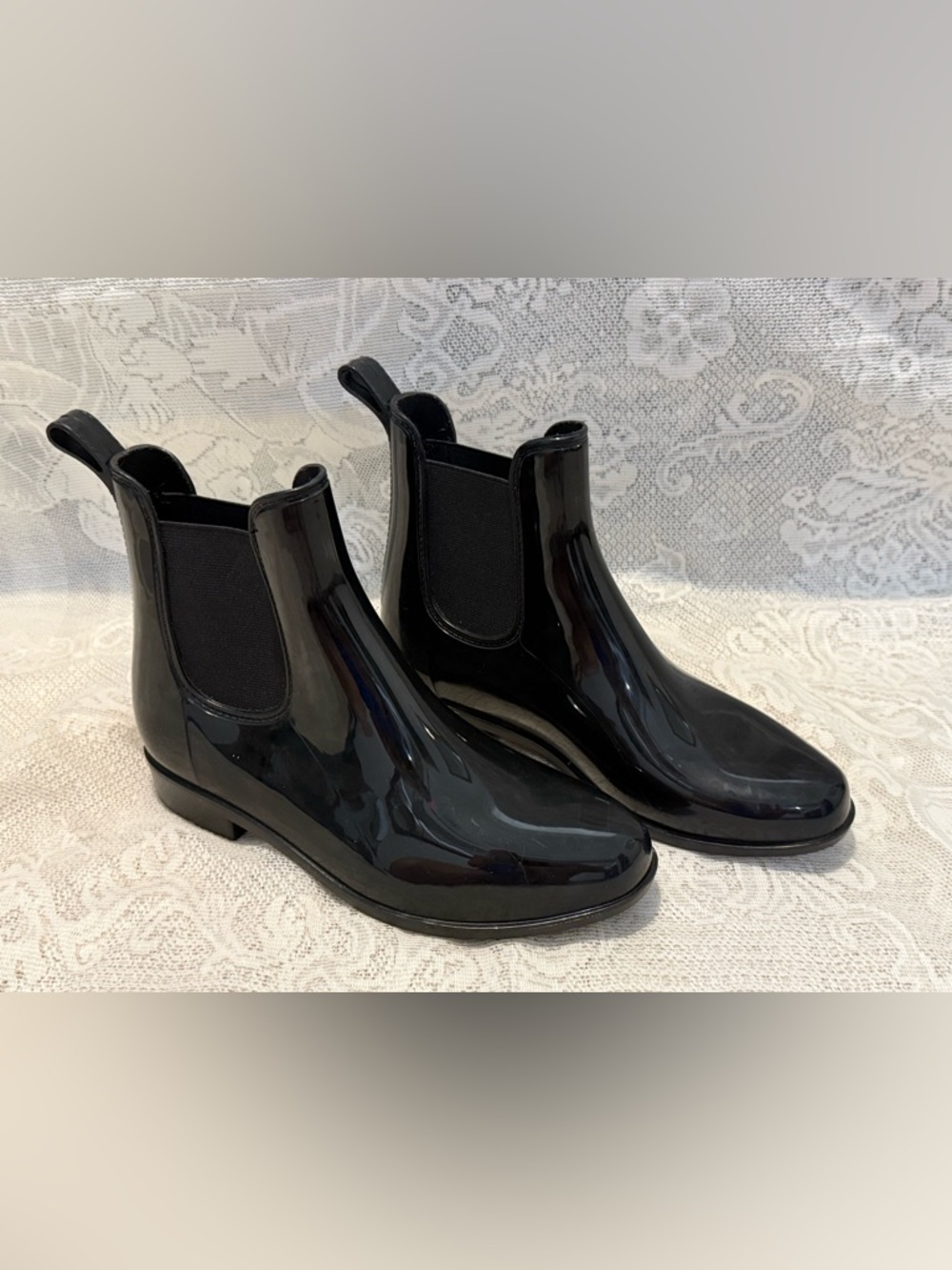 Glossy Black Chelsea Rain Boots